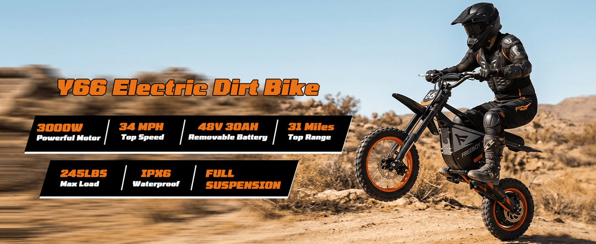 Y66 Electric Dirt Bike for Teens & Adults, 3000W Peak Ebike, 48V 30Ah, 31MPH & 30Mile Electric Motorcycle, 12"/10" Off-Road Tire E-Bike, Hydraulic Disc Brake, Full Suspension