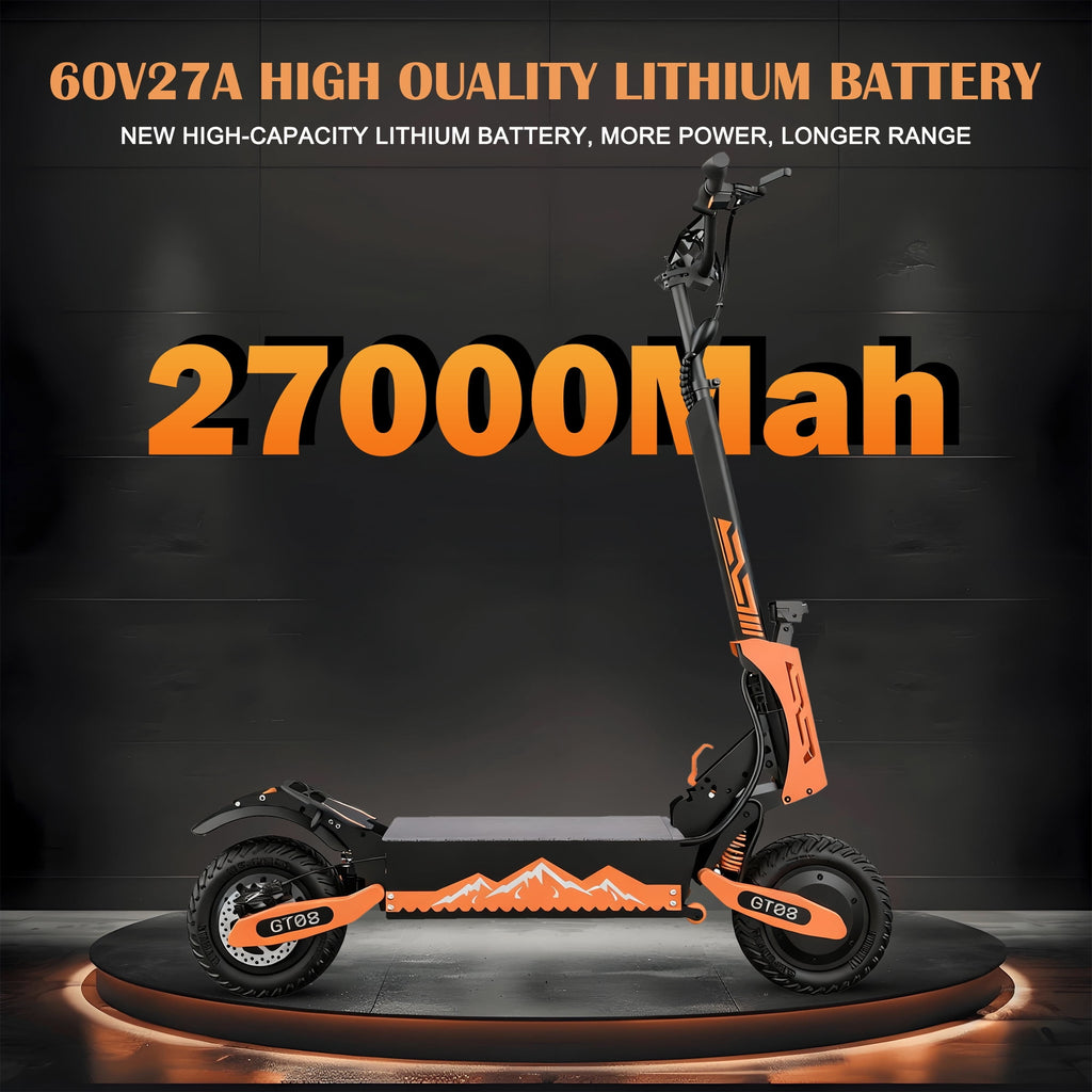 GT08 Electric Scooter for Adults, 60V27AH,Dual Motor Commuter with 40 Miles Range, Dual Brake System, Shock Absorption, 11" Vacuum Off-Road Tires, Folding E-Scooter - Orange image 4