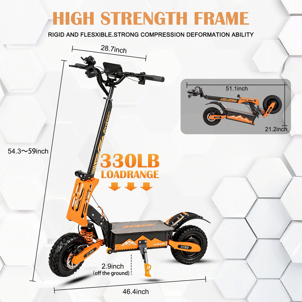 GT08 Electric Scooter for Adults, 60V27AH,Dual Motor Commuter with 40 Miles Range, Dual Brake System, Shock Absorption, 11" Vacuum Off-Road Tires, Folding E-Scooter - Orange image 11