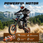 Y66 Electric Dirt Bike for Teens & Adults, 3000W Peak Ebike, 48V 30Ah, 31MPH & 30Mile Electric Motorcycle, 12"/10" Off-Road Tire E-Bike, Hydraulic Disc Brake, Full Suspension