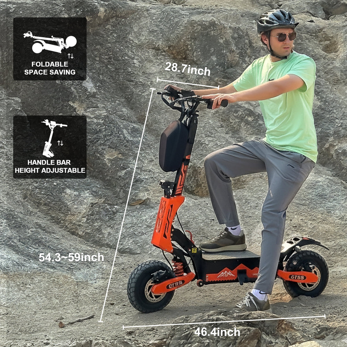 GT08 Electric Scooter for Adults, 60V27AH,Dual Motor Commuter with 40 Miles Range, Dual Brake System, Shock Absorption, 11" Vacuum Off-Road Tires, Folding E-Scooter - Orange image 7