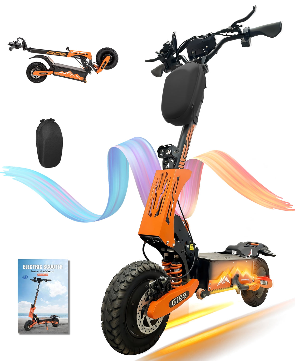 GT08 Electric Scooter for Adults, 60V27AH,Dual Motor Commuter with 40 Miles Range, Dual Brake System, Shock Absorption, 11" Vacuum Off-Road Tires, Folding E-Scooter - Orange image 1