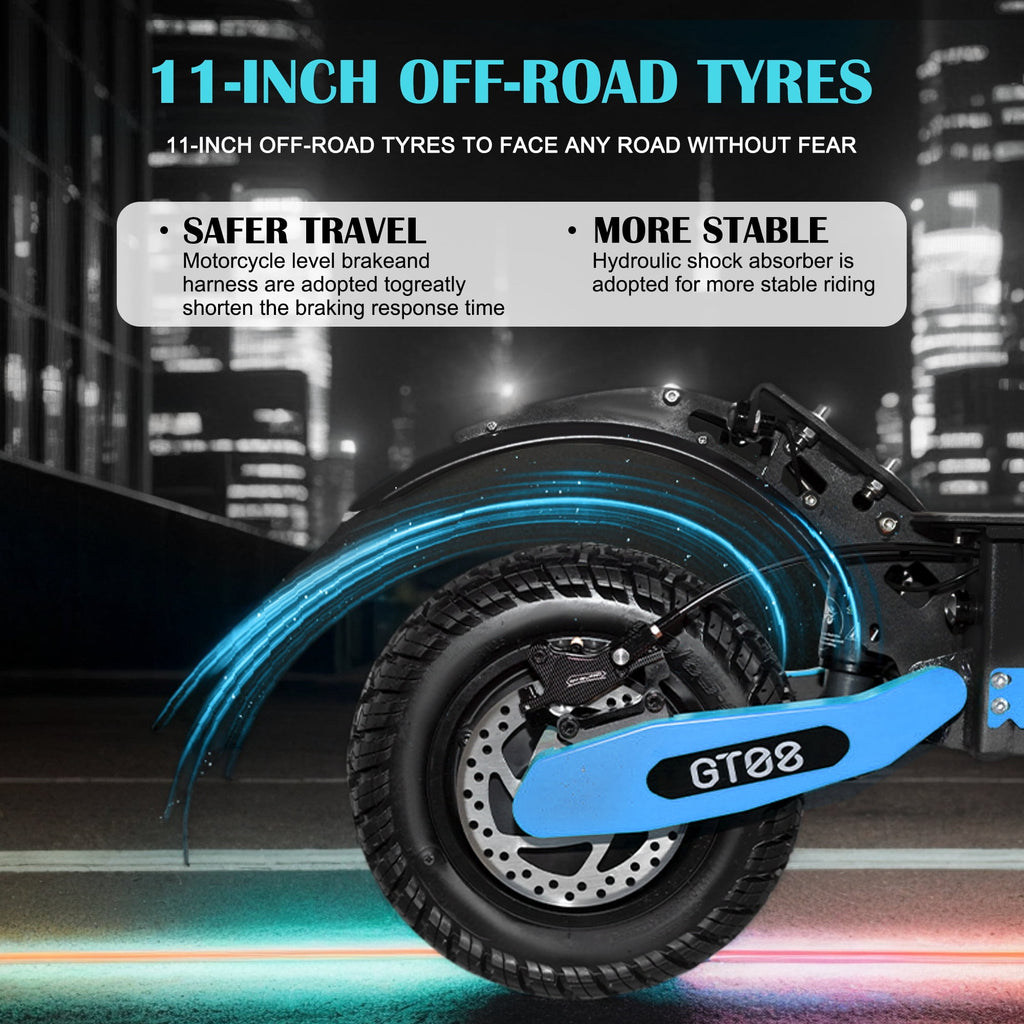 GT08 Electric Scooter for Adults, 60V27AH,Dual Motor Commuter with 40 Miles Range, Dual Brake System, Shock Absorption, 11" Vacuum Off-Road Tires, Folding E-Scooter - Blue image 3