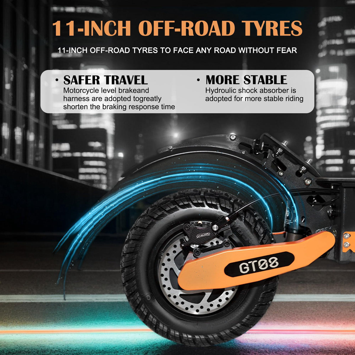 GT08 Electric Scooter for Adults, 60V27AH,Dual Motor Commuter with 40 Miles Range, Dual Brake System, Shock Absorption, 11" Vacuum Off-Road Tires, Folding E-Scooter - Orange image 9