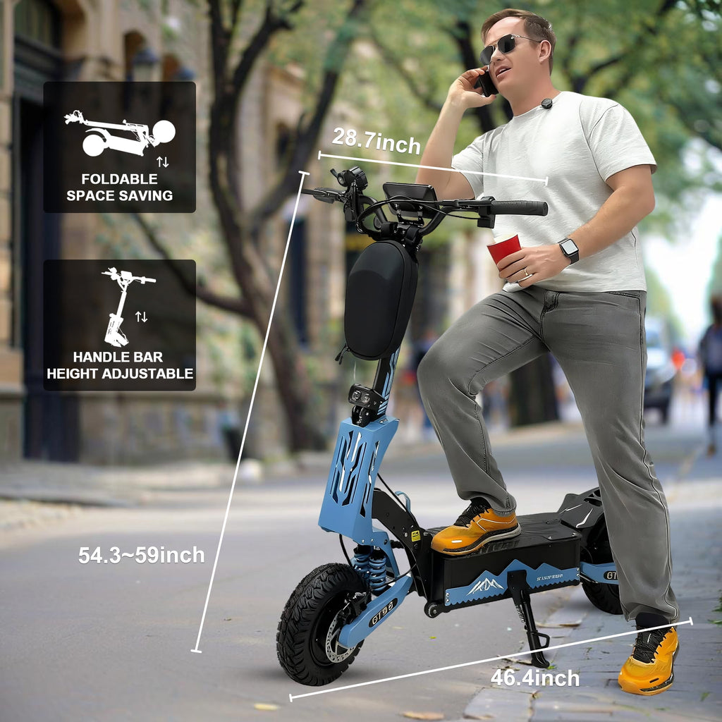 GT08 Electric Scooter for Adults, 60V27AH,Dual Motor Commuter with 40 Miles Range, Dual Brake System, Shock Absorption, 11" Vacuum Off-Road Tires, Folding E-Scooter - Blue image 7