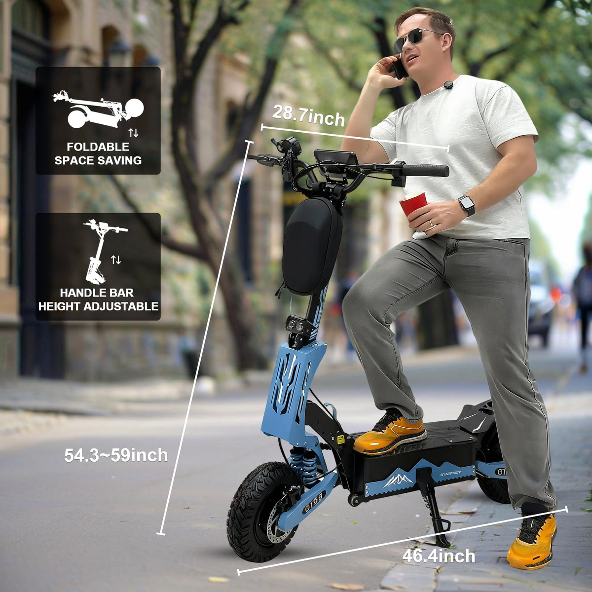 GT08 Electric Scooter for Adults, 60V27AH,Dual Motor Commuter with 40 Miles Range, Dual Brake System, Shock Absorption, 11" Vacuum Off-Road Tires, Folding E-Scooter - Blue image 7